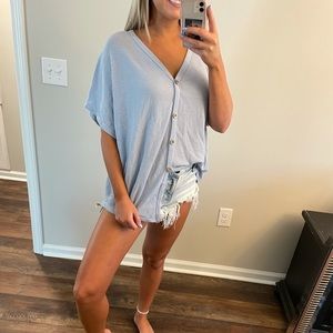 Light blue waffle short sleeve top